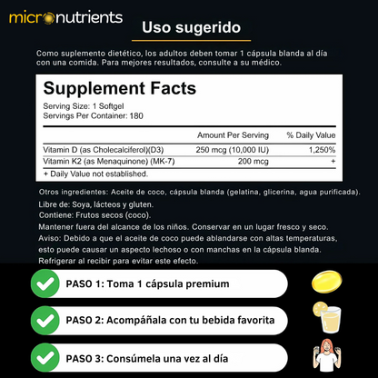 Vitamina D3 y K2 de alta potencia
